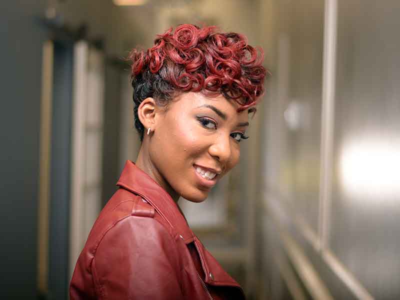Elegant Pixie Hairstyle With Pin Curls And Hair Color From Booh Weave